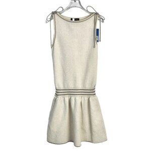 Chanel Beige Knit Sleeveless Bow Ribbon Dress Crew Neck Size 34 XXS Made In Fran